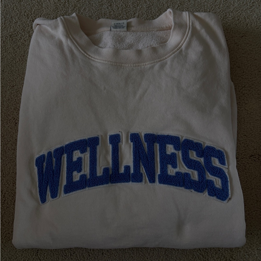 Sporty & Rich Cream Sweatshirt with Blue 'Wellness' Embroidery
